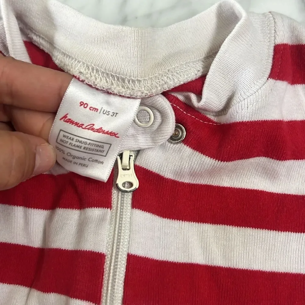 Hanna Anderson Christmas pajamas Candy Cane Stripe Zip Footless Sz 3T